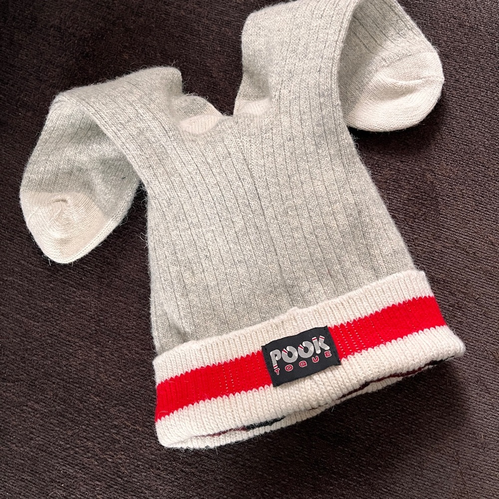 Gray and Red Knit Hat